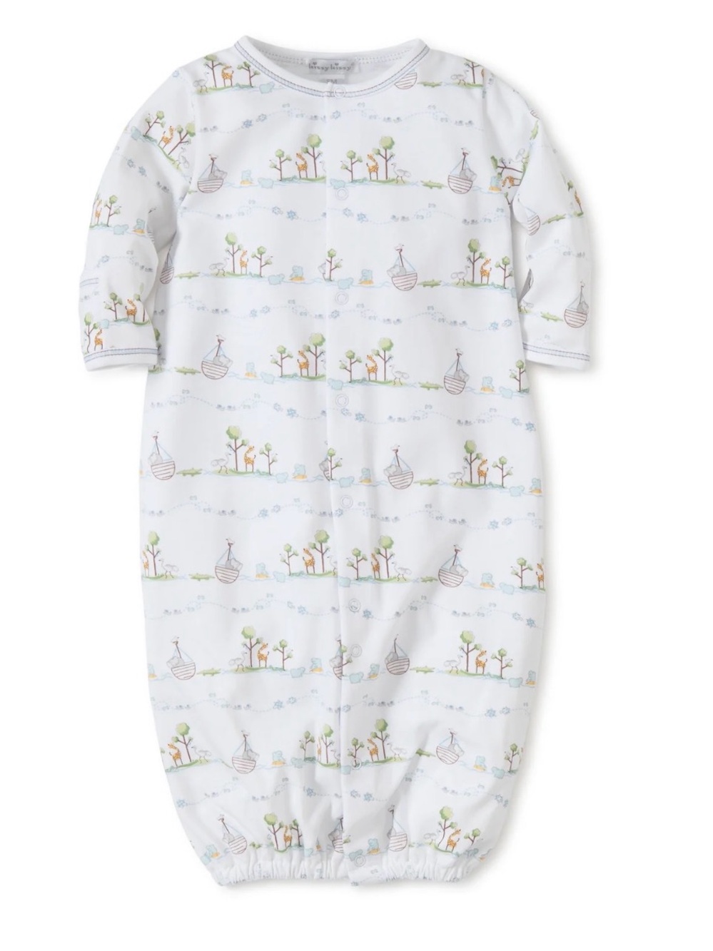KISSY KISSY Blue Noah’s Print Pima Convertible Gown/Romper - SM (0-3M)